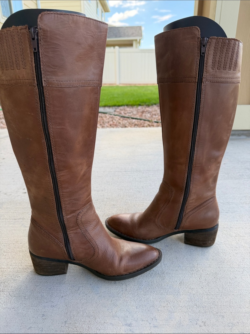 Born Brown Leather Knee-High Zip Boots with Buckle - Picture 2 of 8